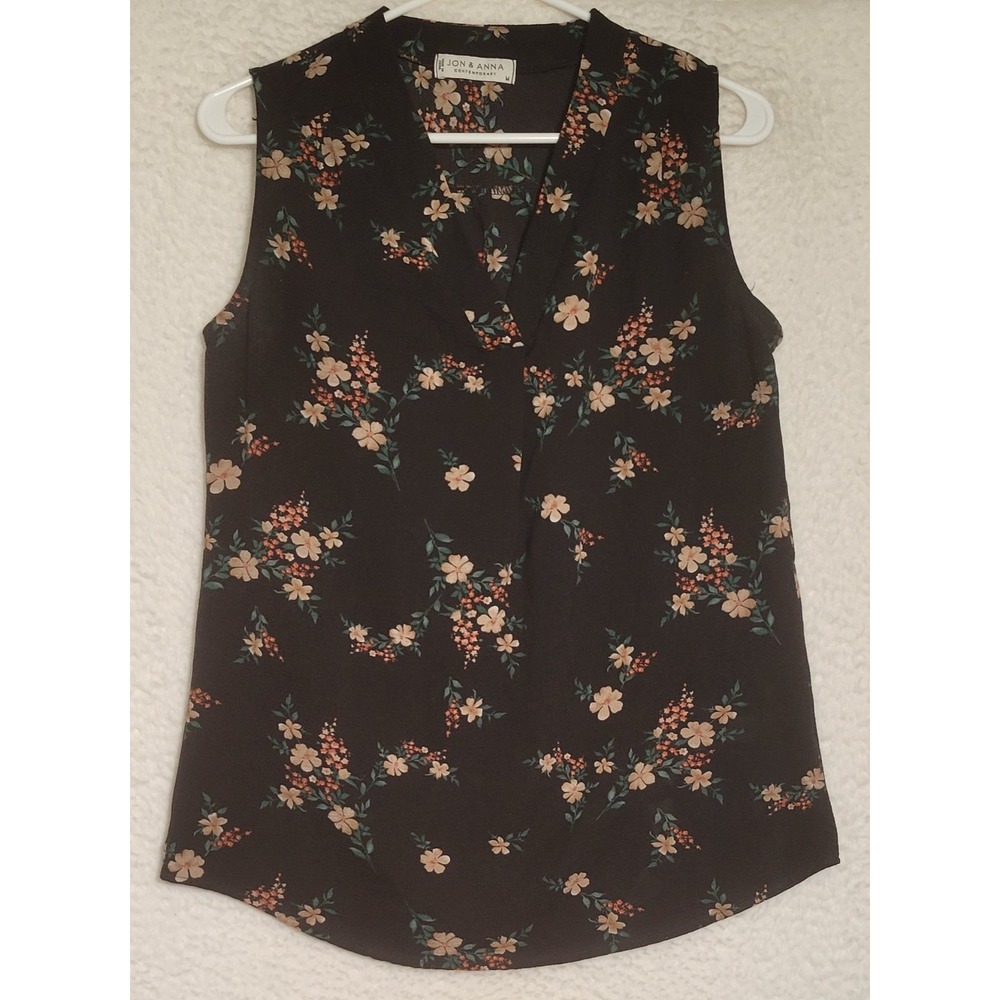 Jon & Anna Blouse Size M Black Floral Sleeveless‎ Women's Top 0749